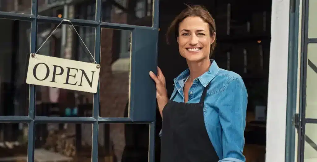 Food business brand with open sign at the door